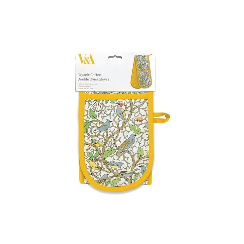 Double Oven Gloves - Organic Cotton - Artistic Birds and