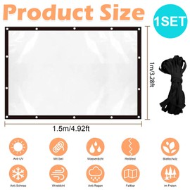 PIMXL Waterproof Tarpaulin, 1 x 1.5 m Rain Cover with 1 m Rope, Dustproof Tarpaulin with Eyelets, Transparent Tarpaulin, Perfect for Greenhouse, Tent, Roof, Patio, Yard, Camping Tent