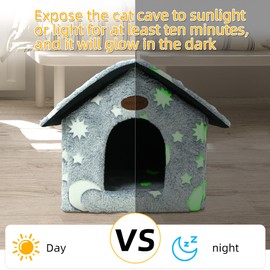 Whiwhi Plush Cat House with Washable Cushion, Portable Cat House with Non-Slip Base, Soft and Warm Cat Bed for Indoor, 40 x 35 x 40 cm