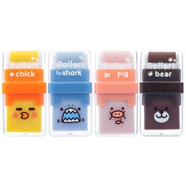 M&G Pencil Erasers with Clean up Roller and Cover, 4 Pack Cute Rubber Erasers for Kids, Animal Cartoon Fun Eraser with Shaving Roller, Great Gift for Teacher Class School Supplies Home Office Party