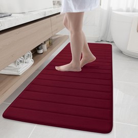 Buganda Memory Foam Bath Mat, 70" x 24", Ultra Soft and Non-Slip Bathroom Rugs, Water Absorbent and Machine Washable Bath Rug Runner for Bathroom, Shower, and Tub, Burgundy