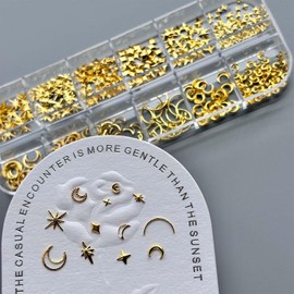 Star Nail Charms 3D Gold Nail Charms Metallic Studs Rhinestones Moon Nail Art Charm Star Nail Jewelry Decorations Manicure Supplies Accessories for DIY Craft
