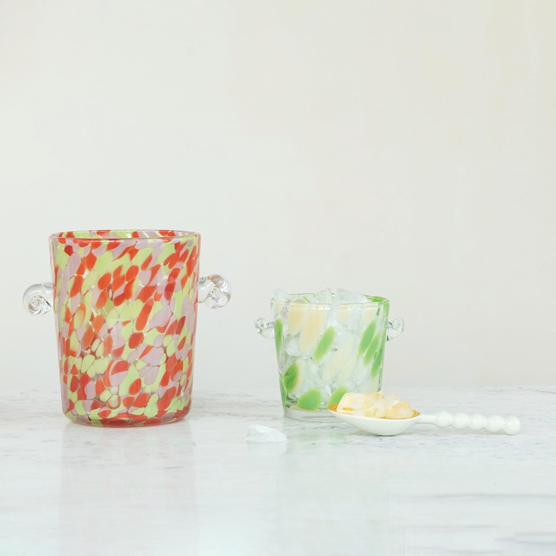 Creative Co-Op 32-Ounce Confetti Glass Ice Bucket with Handles, Yellow