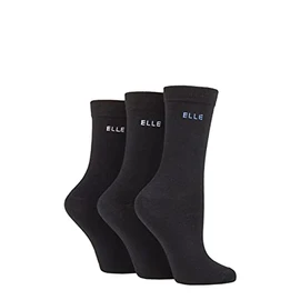 Elle Ladies Cotton Socks 3pk- Plain, Striped and Patterned Soft Cotton Socks with Hand Linked Toes Multipack of 3 Pairs Size 4-8 Black 4-8