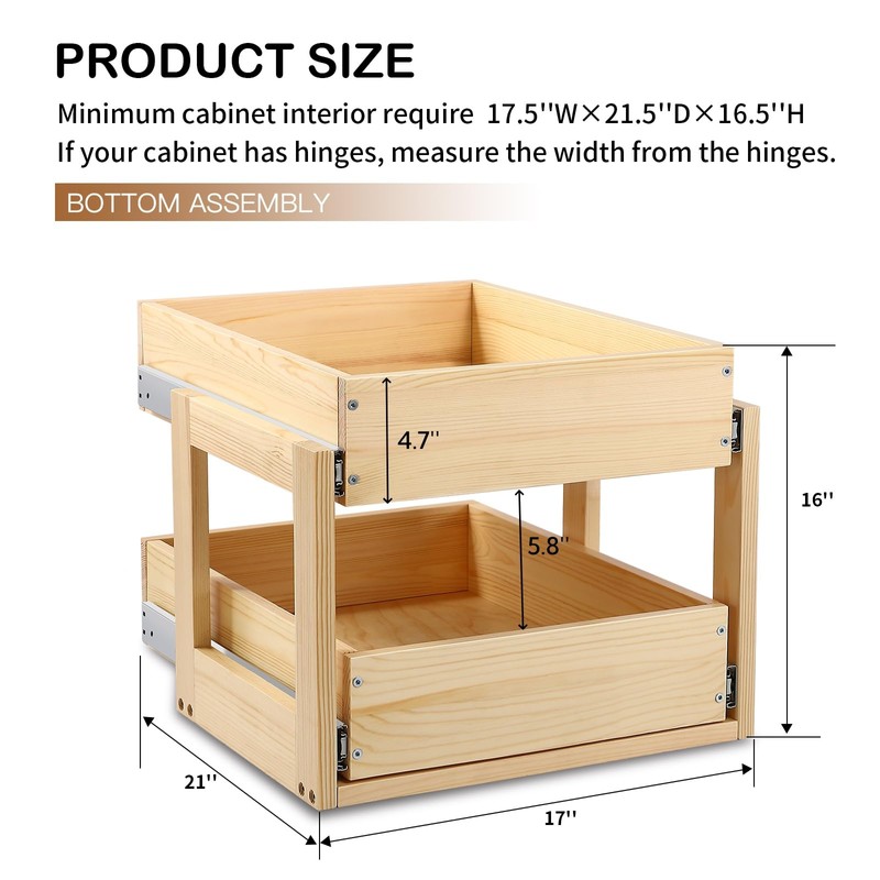 Mulush Pull Out Cabinet Organizer, 17''W×21''D×16''H Soft Close Slide Out