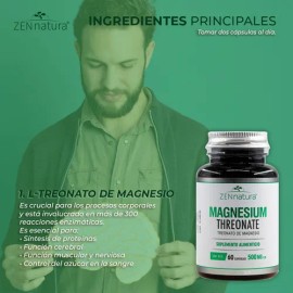 L-treonato De Magnesio 500 Mg Con 60 Caps Zen Natura Sabor Sin sabor