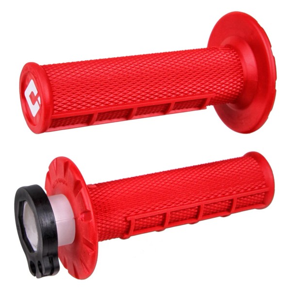 Odi V2 Half Waffle MX Lock-On Grips Red For HONDA