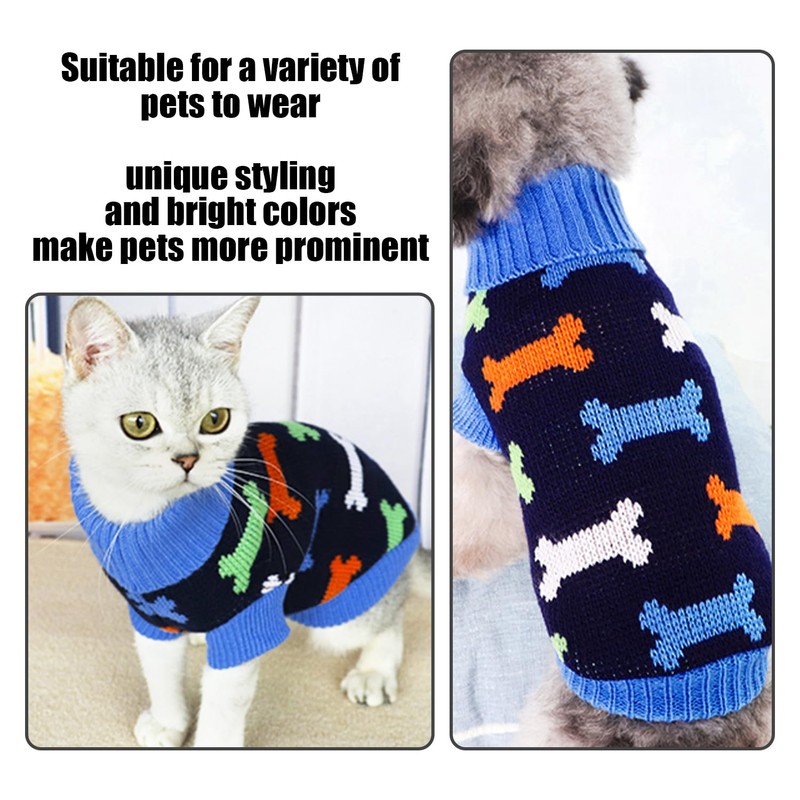 1Pc Knitted Sweater For Puppies, Bone Pattern Pullover Sweater, Soft