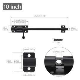 HOJLKLD Slide Bolt Gate Latch, 2 Pack 10 Inch 304 Stainless Steel Barrel Bolt Latch with 8 mm Padlock Hole, 10 mm Bolt Heavy Duty Black Sliding Latch Lock (Black, 10 Inch)