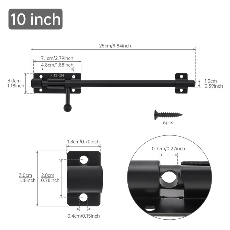 HOJLKLD Slide Bolt Gate Latch, 2 Pack 10 Inch 304