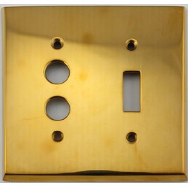 Unlacquered Polished Brass 2 Gang Combination Switch Plate - 1 Push Button Light Switch Opening 1 Toggle Switch Opening
