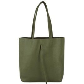modamoda de - T253 - Italian Leather Tote Bag with Inner Pocket, olive green