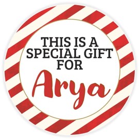 This is a Gift for Arya - Circle Sticker Decal 3 Inch - Candy Cane Merry Christmas Gift Tag Present Tree Holiday Custom Name Santa Claus