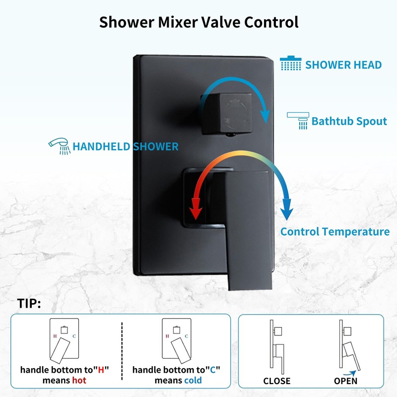 RTTWYYUU Matte Black Shower Faucet Set with Tub Spout 8