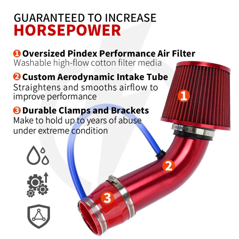 BARTOO Red Performance 3" Universal Cold Air Intake Induction Hose