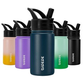 BJPKPK - Botella de agua con tapa de popote, botella de agua aislada de 15 onzas, botellas de agua de metal de acero inoxidable, termo reutilizable a prueba de fugas, sin BPA, frasco, tazas, macarrón,