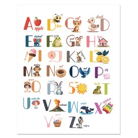 arricraft 1-Piece Illustrated Alphabet Print Poster ABC Animal Words Print Classroom Decor Educational Study Learning Decor Poster for Nursery Early Years School 28 x 35 cm / 11 x 13.7 Inches