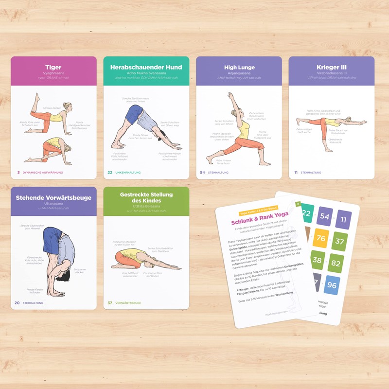 WorkoutLabs Plastic Yoga Cards with Sanskrit Language for Visual Learning,