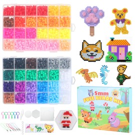 Iron-On Beads Set, 5200 Pieces, Large Ironing Beads, Includes Stencils and Templates, Craft Set for Children, Perfect for Creative Craft Activities and Birthday Gifts, Assorted Ironing Beads