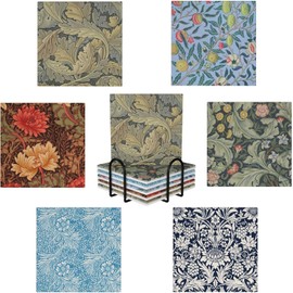 GERLNF Absorbent Ceramic Coasters for Drinks with Cork Base Art Coasters Set of 6 - Use 6 Famous Paintings, Unique Housewarming Gifts for Home Decorative (Square - William Morris Floral)
