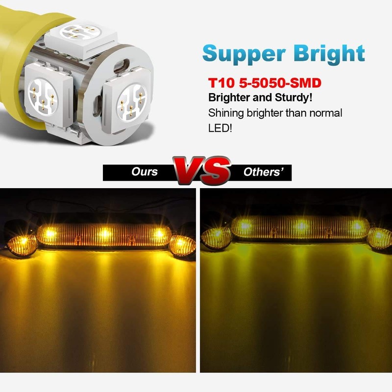 Partsam 3PCS Amber Cab Roof Running Marker Lights +5xT10 5050