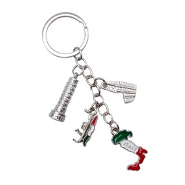 Leddy Living Italianità Keyring with Tower of Pisa, Colosseum, Venice Gondola and Italian Flag Boot - Gift Idea for Car, Home, Travel and Lovers of Italy, multi-coloured, 11,5 CM