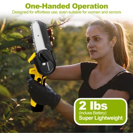 Mini Chainsaw, 4 Inch Small Chainsaw with 2 * 3000mAh Batteries & 2 Chains, 2 lbs Lightweight, Cordless Handheld Chainsaw for Garden Pruning, Woodworking DIY, Home Repairs
