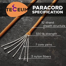 TECEUM Paracord Type III 550 Sofit Pink – 100 ft – 4mm – Tactical Rope MIL-SPEC – Outdoor para Cord –Camping Hiking Fishing Gear and Equipment – EDC Parachute Cord – Strong Survival Rope 315