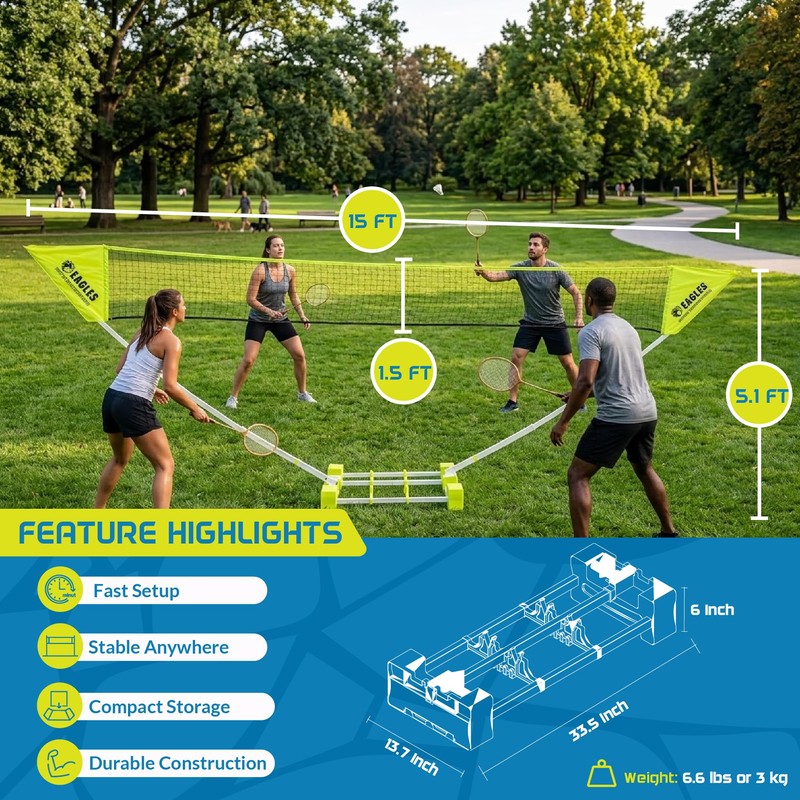 Complete Portable Badminton Set Large - Quick & Easy Setup