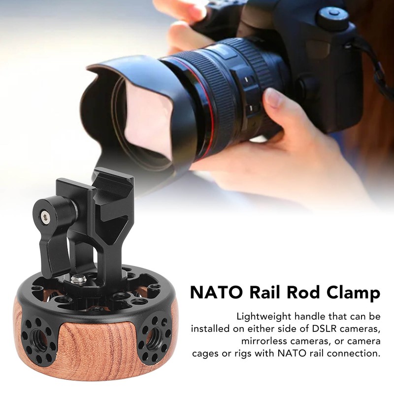 Round Side Camera Handle Handgrip Wooden Quick Release NATO Rail