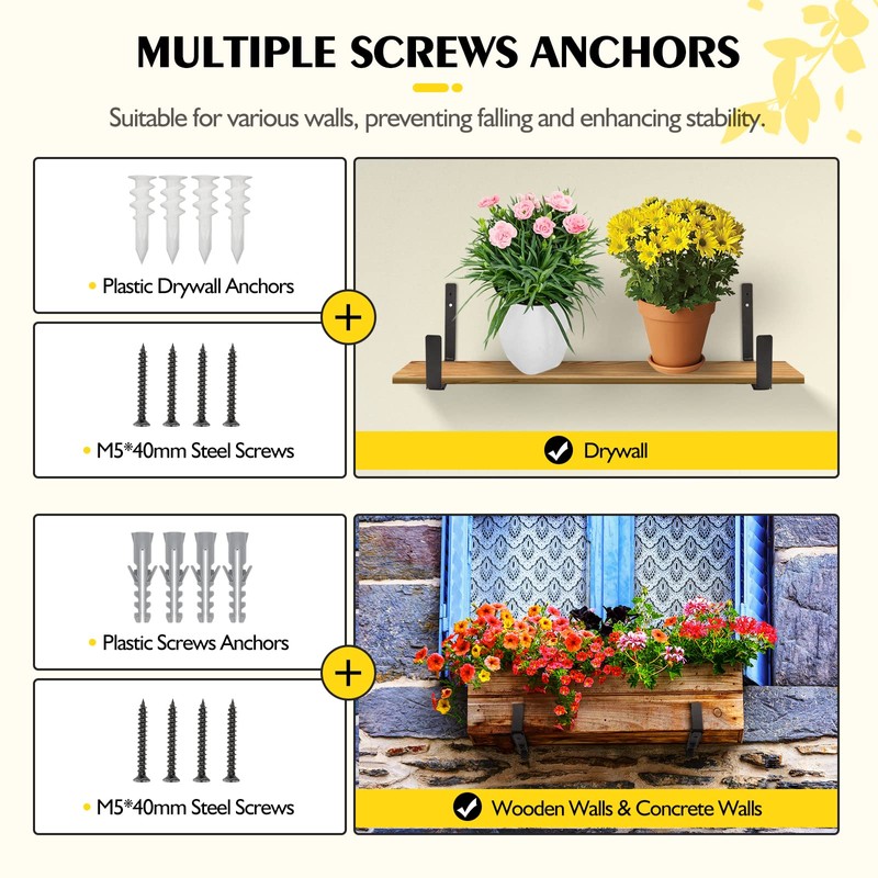 LukLoy Window Planter Box Brackets, 6 Pack Adjustable Heavy Duty