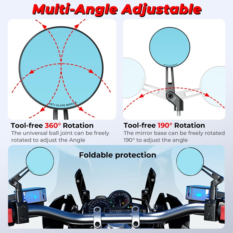 VAZESWIN Aluminum Alloy Rainproof Foldable Motorcycle Mirrors with M8 M10