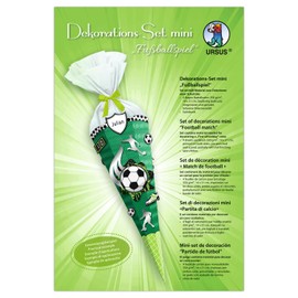 Ursus 9900003F Decoration Set Mini Football Game, 4 Sheets of Craft Cardboard, Printed on Both Sides, Pre-Cut, Grooved, for Decorating a School Cone, with Satin Ribbon