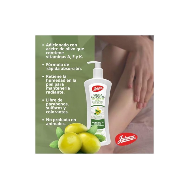 Jaloma Crema Corporal Olivo Hidratación Máxima Contiene Vitaminas 400