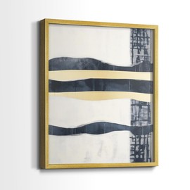 Renditions Gallery Set of 2 Peel & Stick Framed Prints, Abstract Wall Art, Blue & Golden Strips Artwork Wall Decor, Re-Stickable - Ready to Hang - 11"x14" - Gold Frame LT607