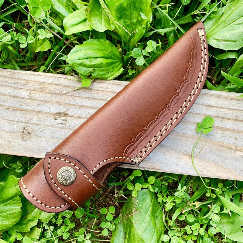9" long custom handmade leather sheath fits up to 5"—6"