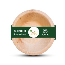 Ved 25 Biodegradable, Eco-Friendly Areca Leaf Bowl Small 5" 12cm(250ml), Deep Round Disposable Serving Bowls, Compostable,for Salad, Party.