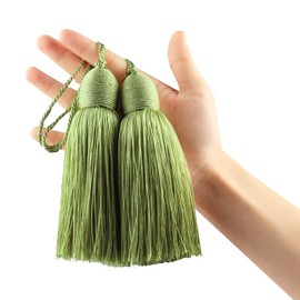 Fenghuangwu 2pcs Tassel Charms Polyester Key Tassels with Loop,DIY Handmade Craft Accessories of Home and Furniture Decoration(Green)