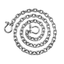 Stainless Steel Windlass Anchor Chain 316 7mm (1/4") DIN766 by 6' with Shackles
