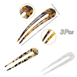 Pack of 3 U-shaped French hair pin, French twist hair pin, prong hair pin, bun hair sticks, French pin hair fork, retro hair pins stick, for women, girls, hair styling accessories