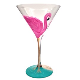 Pink Flamingo Themed Martini Glass - Hand Painted - Tropical Cocktail Glass