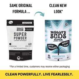 Molly's Suds Unscented Super Powder Detergent | Extra Strength Laundry Soap, Stain Fighting | Sensitive Skin | Simple, Effective Ingredients | 120 Loads Total (2 Pack)
