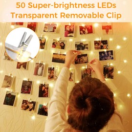 litogo 5 m 50 LEDs Photo Clips Fairy Lights, 8 Modes USB Fairy Lights with Remote Controls, Photos Wall with 30 Clips Pictures for Living Room, Christmas, Weddings, Party Decoration, Warm White