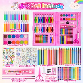 HCHILDHOOD Art Supplies for Girls, Arts and Crafts for Kids Age 4-6 6-8 with Trifold Easel,Includes Sketch Pads,Oil Pastels,Crayons,Colored Pencils, Drawing Set for 3-12 Year Olds Girls (Pink)