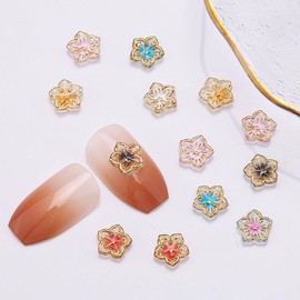 50pcs Cute Flowers Nail Art Charms 3D Resin Flower Cute Nail Charms Colorful Flower with Gold Side Nail Charms Clock Flowers Nail Decor for Nails DIY Nail Supplies Cute Nail Art Craft Accessories