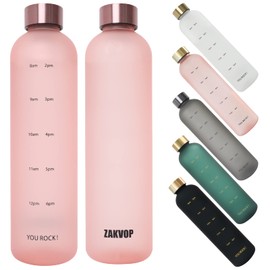 ZAKVOP 32oz Water Bottles with Times to Drink, Motivational Water Bottle with Time Marker, BPA Free Reusable Water Bottle with Hydrating Reminder for Gym Fitness Workout Travel (Pink New)