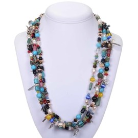 Alltribes Navajo Treasure Bead Charm Necklace Multistone SIX Feet Long 2594