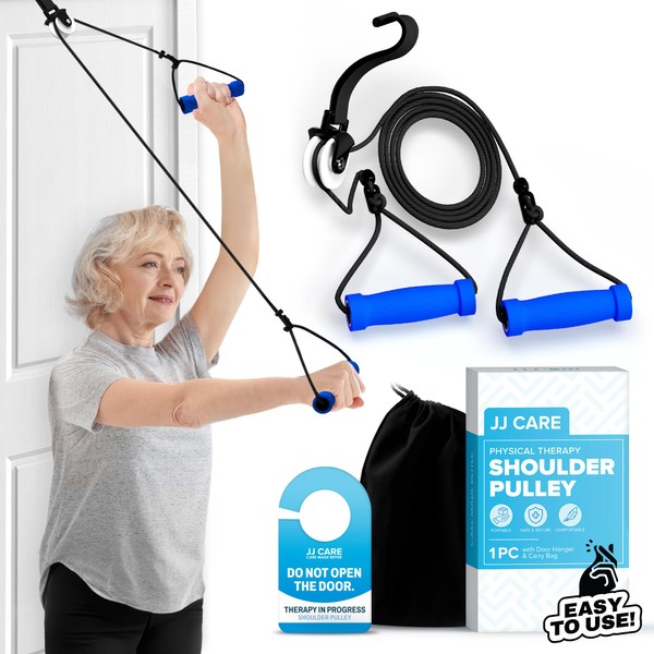 JJ CARE Over the Door Shoulder Pulley for Physical Therapy, 90 Inches Adjustable Exercise Pulleys for Shoulder Rehab – Rotator Cuff Exercise Equipment with Padded Handles, Door Hanger & Carry Bag