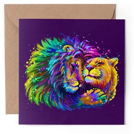 1 x Greeting Card - Lion Couple Lioness Wild Animals Love - Blank Birthday Celebration Anniversary #53036