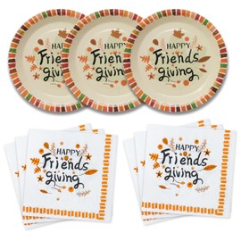 Pandecor Happy Friends Giving Maple Leaf Disposable Plates and Napkins Party SuppliesSet, Serve up to 20 Guests